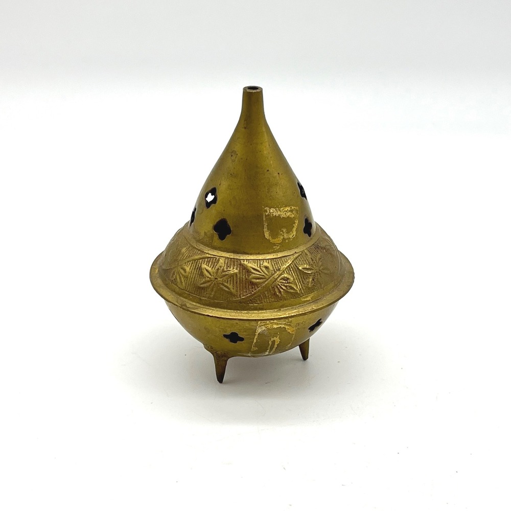 Vintage Brass Incense Burner Holder Ornate Metal Pedestal Tripod Legs - Picture 5 of 6